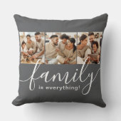 家族は全て3 Photo Collage Gray クッション (正面)