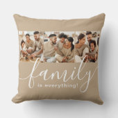 家族は全て3 Photo Collage Tan クッション (正面)
