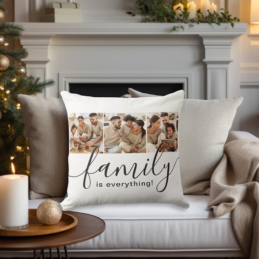 家族は全て3 Photo Collage White クッション