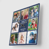 家族は全て8フォトコラージュ名ブルー スクエア壁時計 (傾斜)