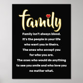 家族は常に血のタイポグラフィ黒金ゴールド 箔ポスター (正面)