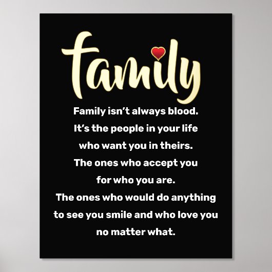 家族は常に血のタイポグラフィ黒金ゴールド 箔ポスター (正面)