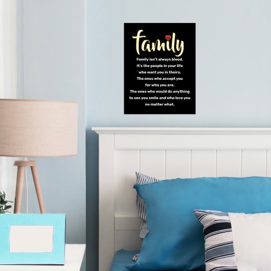 家族は常に血のタイポグラフィ黒金ゴールド 箔ポスター (インサイチュ (寝室))
