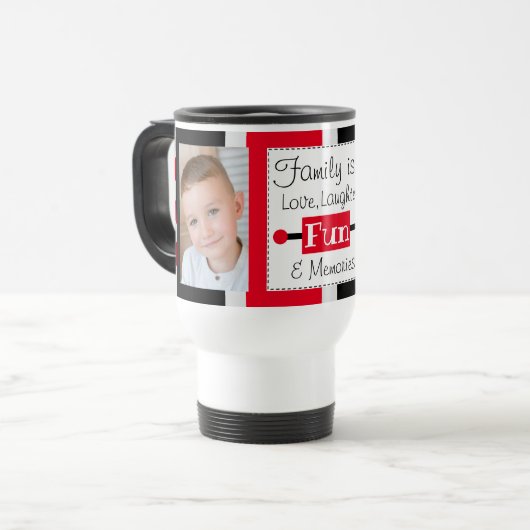 家族は愛の写真ストライプの黒い赤 トラベルマグ