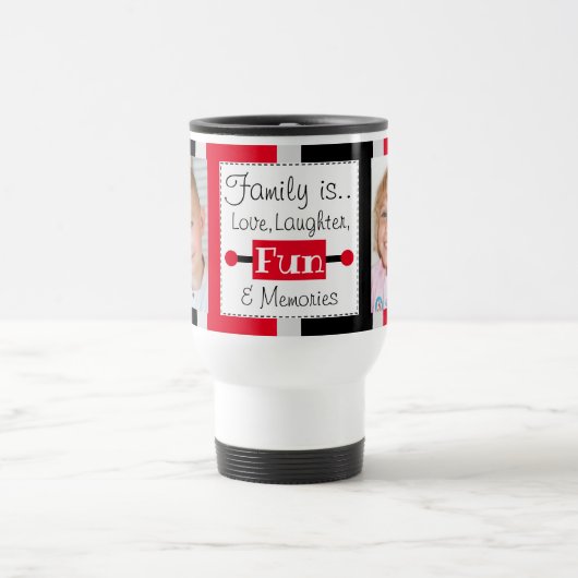 家族は愛の写真ストライプの黒い赤 トラベルマグ (中央)