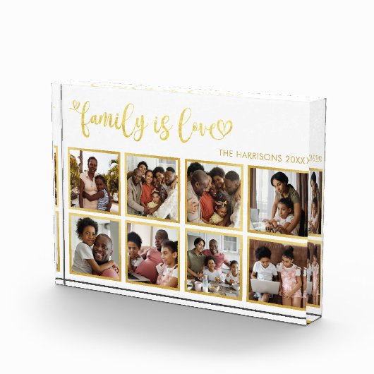 家族は愛の金ゴールドハートスクリプト写真コラージュ  フォトブロック (右)