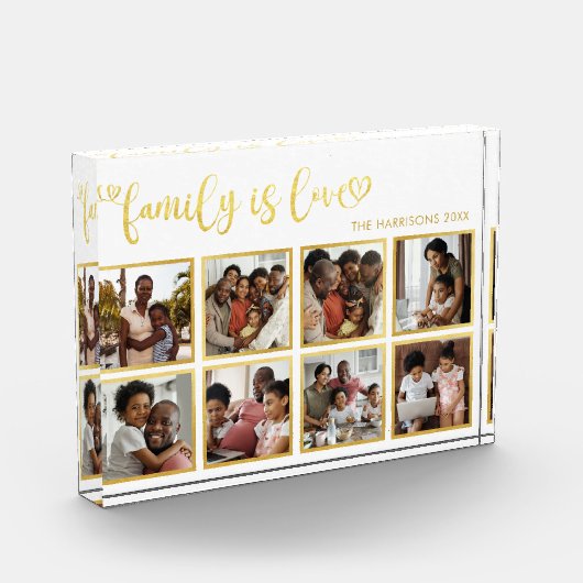 家族は愛の金ゴールドハートスクリプト写真コラージュ  フォトブロック (左)
