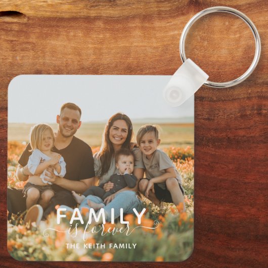 家族は永遠にタイポグラフィ写真記念 キーホルダー (裏面)