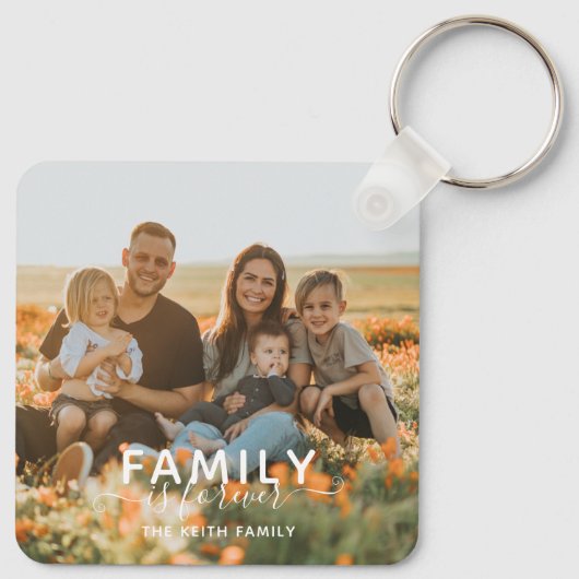 家族は永遠にタイポグラフィ写真記念 キーホルダー (裏面)
