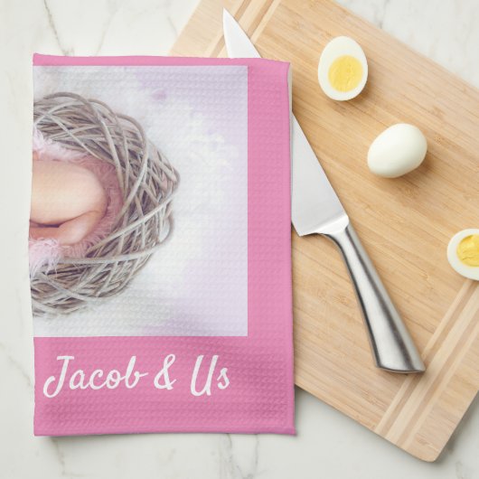 家族は「愛してる」おばあちゃんピンクにパーソナライズ キッチンタオル (四つ折り)