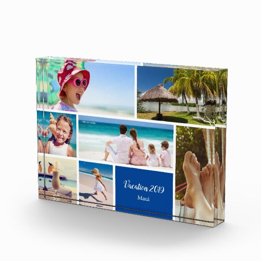 家族またはカップルの休暇7 Photo Keepsake, Blue フォトブロック (右)