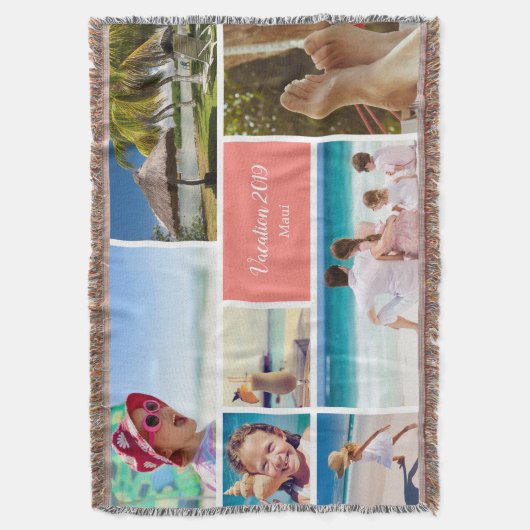 家族またはカップルの休暇7 Photo Keepsake, Coral スローブランケット (正面縦)