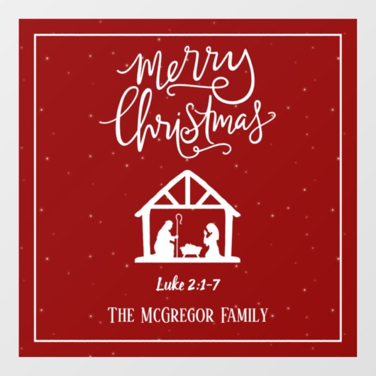 家族またはビジネス名出生メリークリスマス ウィンドウサイン (シート)