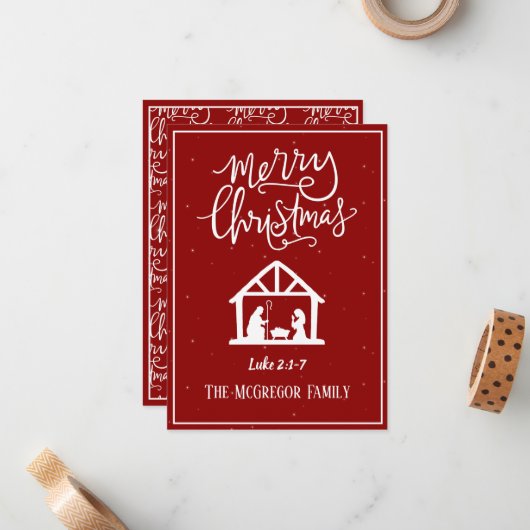 家族またはビジネス名出生メリークリスマス ノートカード (正面/裏面インサイチュ)