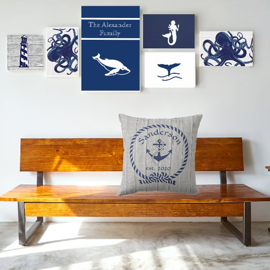 家族またはボート名ネイビーいかりロープソ航海のロ クッション