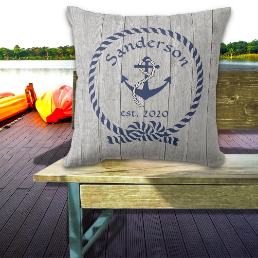家族またはボート名ネイビーいかりロープソ航海のロ クッション