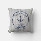 家族またはボート名ネイビーいかりロープソ航海のロ クッション (正面)