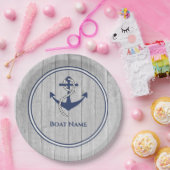 家族またはボート名ネイビーいかりロープナ航海のップ ペーパープレート (パーティー)