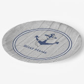 家族またはボート名ネイビーいかりロープナ航海のップ ペーパープレート (アングル)