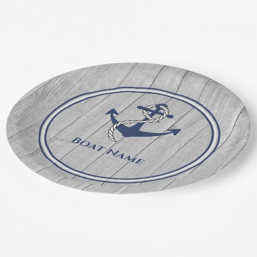 家族またはボート名ネイビーいかりロープナ航海のップ ペーパープレート (アングル)