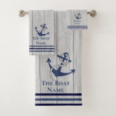 家族またはボート名ネイビーいかりロープ航海のこうもり バスタオルセット (インサイチュ)