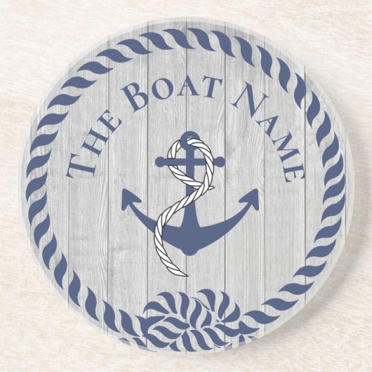 家族またはボート名ネイビーいかりロープ航海の コースター (正面)