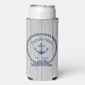 家族またはボート名ネイビーいかりロープ航海の スリム缶クーラー (Seltzer裏面)