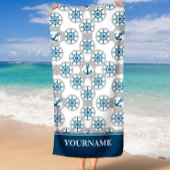 家族またはボート名ネイビーいかりロープ航海の ビーチタオル