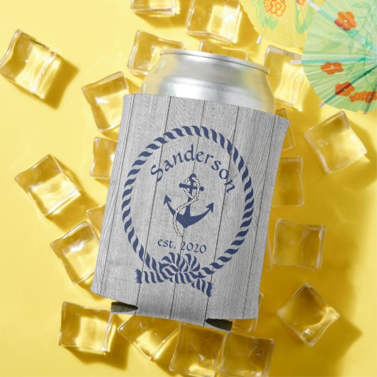 家族またはボート名ネイビーいかりロープ航海の 缶クーラー (インサイチュ 夏)