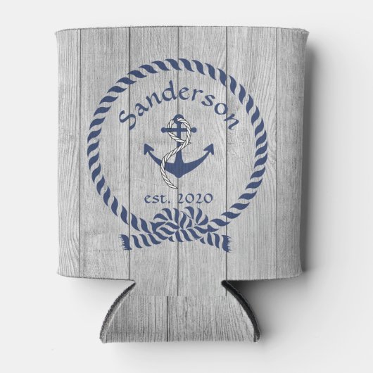 家族またはボート名ネイビーいかりロープ航海の 缶クーラー (正面)