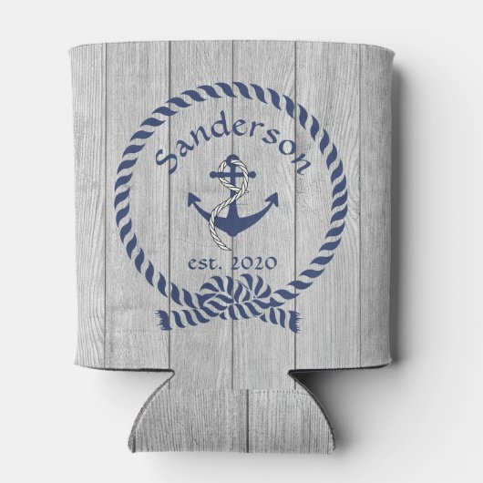 家族またはボート名ネイビーいかりロープ航海の 缶クーラー (裏面)