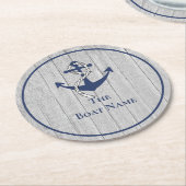 家族またはボート名 ネイビー アンカー ロープ 航海 ラウンドペーパーコースター (アングル)