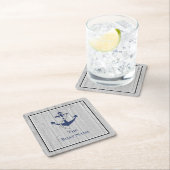 家族または船の名前 ネイビー アンカー ロープ 航海 スクエアペーパーコースター (インサイチュ)
