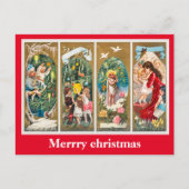 家族やクリスマスツリーを描いたクリスマス シーズンポストカード (正面)