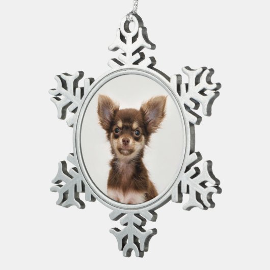 家族やペットの写真をスノーフレークオーナメントに追加 スノーフレークピューターオーナメント (右)