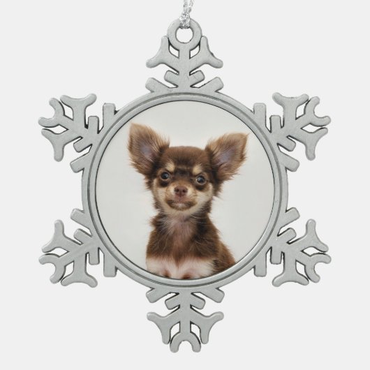 家族やペットの写真をスノーフレークオーナメントに追加 スノーフレークピューターオーナメント (正面)