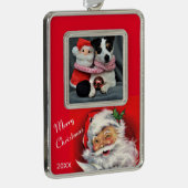 家族やペットの写真を追加するサンタクロース シルバープレートフレームオーナメント (右)