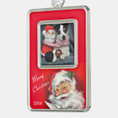 家族やペットの写真を追加するサンタクロース シルバープレートフレームオーナメント (左)