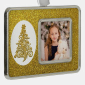 家族やペットの写真を金ゴールドグリッターに追加 シルバープレートフレームオーナメント (右)