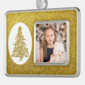 家族やペットの写真を金ゴールドグリッターに追加 シルバープレートフレームオーナメント (左)