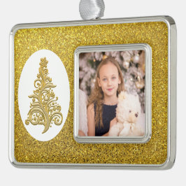 家族やペットの写真を金ゴールドグリッターに追加 シルバープレートフレームオーナメント