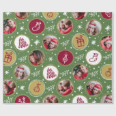 家族よくはしゃぐ写真コラージュのクリスマスグリーン ラッピングペーパー (フラット)
