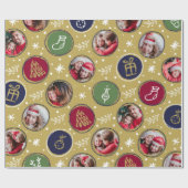 家族よくはしゃぐ写真コラージュのクリスマス金ゴールド ラッピングペーパー (フラット)