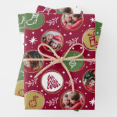 家族よくはしゃぐ写真コラージュのクリスマス ラッピングペーパーシート (インサイチュ)