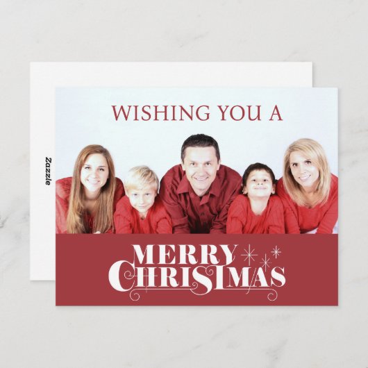 家族をテーマにした赤いメリークリスマスウィッシュデザイン シーズンカード (正面/裏面)