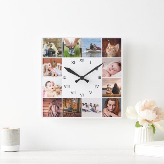 家族を殺す | 12フォトコラージュのローマ数字 スクエア壁時計 (ホーム)