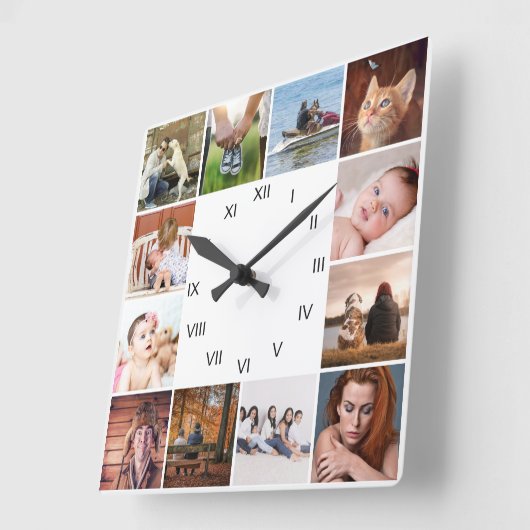 家族を殺す | 12フォトコラージュのローマ数字 スクエア壁時計 (傾斜)
