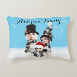 家族を雪だるま アクセントクッション