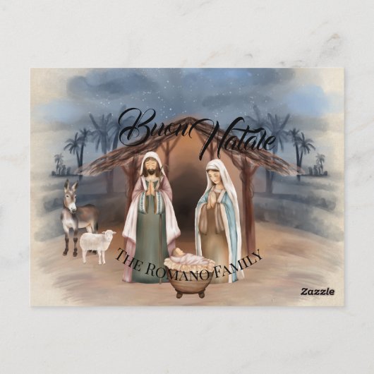 家族イタリアン名ブオンナターレ出生シーン ポストカード (裏面)