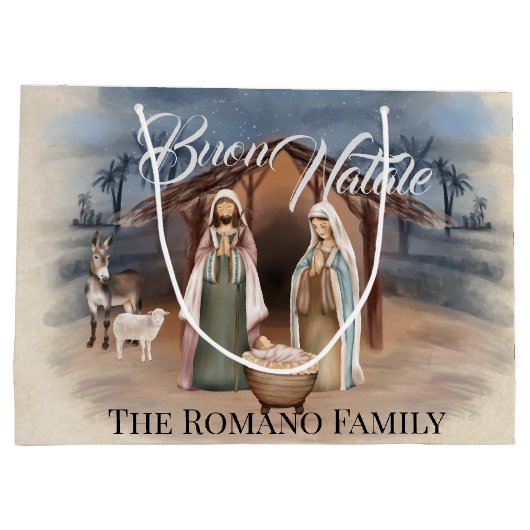 家族イタリアン名ブオンナターレ出生シーン ラージペーパーバッグ (裏面)